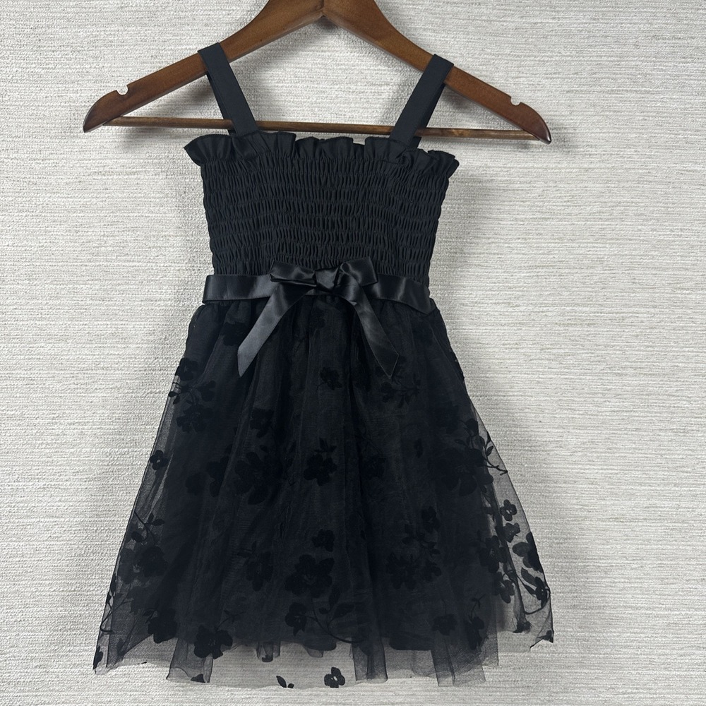 Girls Black Tulle Party Dress Floral Special Occasion Holiday Wedding Size 4T 5